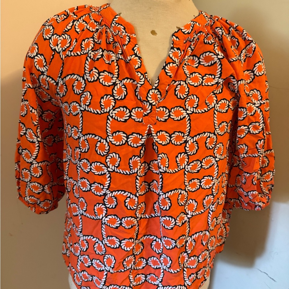 Women’s Orange Rope-Print V-Neck Top